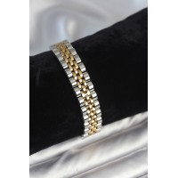 316L Çelik 12 mm Kalınlıkta Gold ve Gümüş Renkli Erkek Bileklik TJ-EB3778
