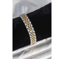 316L Çelik 12 mm Kalınlıkta Gold ve Gümüş Renkli Erkek Bileklik - TJ-EB3778