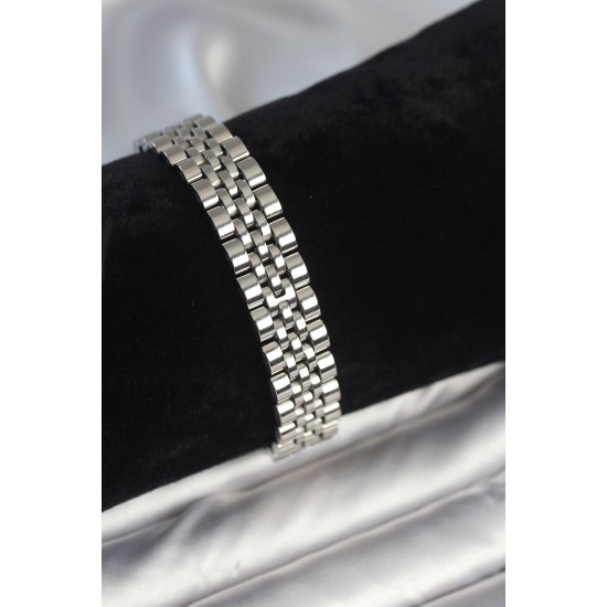 316L Çelik 12 mm Kalınlıkta Gümüş Renkli Erkek Bileklik - TJ-EB3780