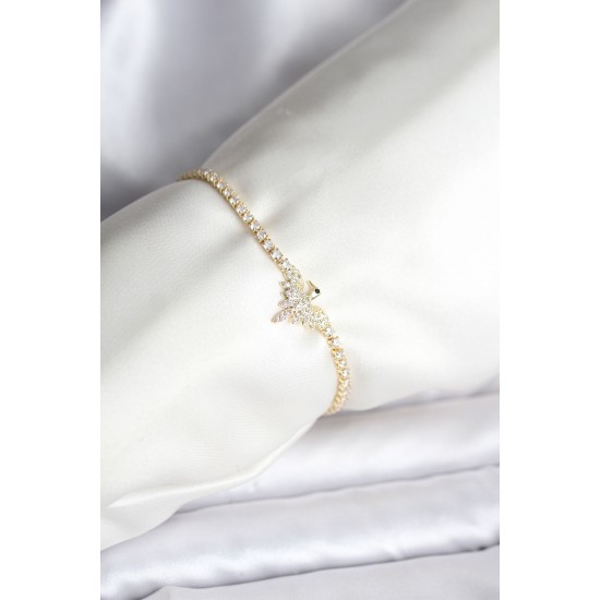 Anka Kuşu Model Zirkon Taşlı Gold Renk Pirinç Su Yolu Kadın Bileklik - TJ-BB8098