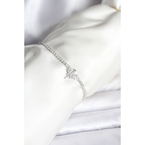 Anka Kuşu Model Zirkon Taşlı Gümüş Renk Pirinç Su Yolu Kadın Bileklik - TJ-BB8099