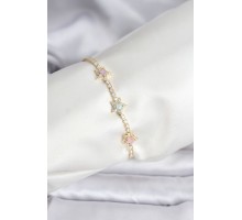 Renkli Yıldız Model Zirkon Taşlı Gold Renk Pirinç Su Yolu Kadın Bileklik - TJ-BB8100