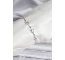 Renkli Yıldız Model Zirkon Taşlı Gümüş Renk Pirinç Su Yolu Kadın Bileklik - TJ-BB8101