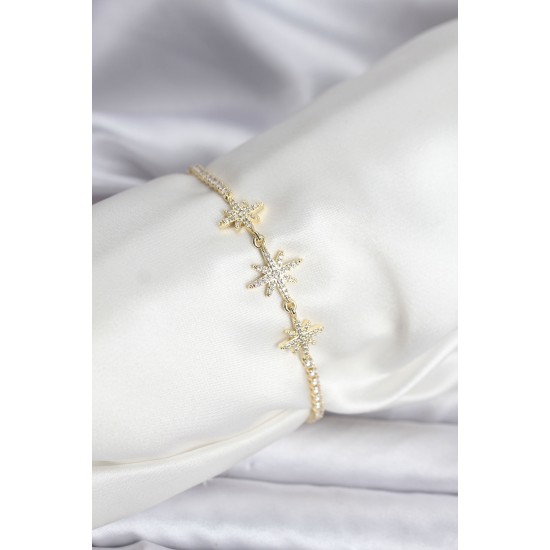 Kutup Yıldızı Model Zirkon Taşlı Gold Renk Su Yolu Kadın Bileklik - TJ-BB8106