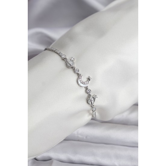Charmlı Model Zirkon Taşlı Gümüş Renk Su Yolu Kadın Bileklik - TJ-BB8109