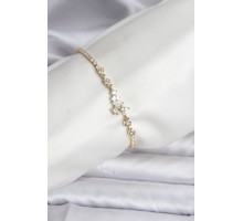 Çiçekli Model Zirkon Taşlı Gold Renk Su Yolu Kadın Bileklik - TJ-BB8110