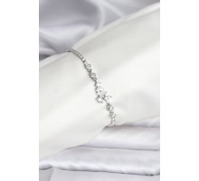 Çiçekli Model Zirkon Taşlı Gümüş Renk Su Yolu Kadın Bileklik - TJ-BB8111