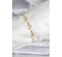 Çiçek Model Zirkon Taşlı Gold Renk Pirinç Su Yolu Kadın Bileklik - TJ-BB8112