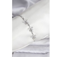 Çiçek Model Zirkon Taşlı Gümüş Renk Pirinç Su Yolu Kadın Bileklik - TJ-BB8113