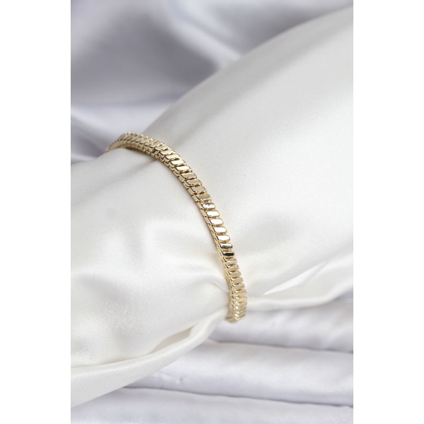 14K Gold Renk Kaplama Kare Zincir Model CM Kadın Bileklik - TJ-BB8114