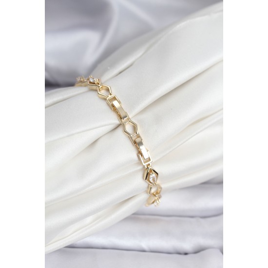 14K Gold Renk Kaplama Baklava Dilim Model Kadın Bileklik - TJ-BB8115