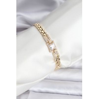 14K Gold Renk Kaplama Zirkon Kare Taşlı CM Kadın Bileklik TJ-BB8118