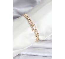 14K Gold Renk Kaplama Zirkon Kare Taşlı CM Kadın Bileklik - TJ-BB8118