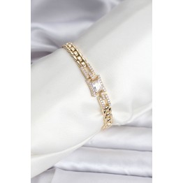 14K Gold Renk Kaplama Zirkon Kare Taşlı CM Kadın Bileklik TJ-BB8118