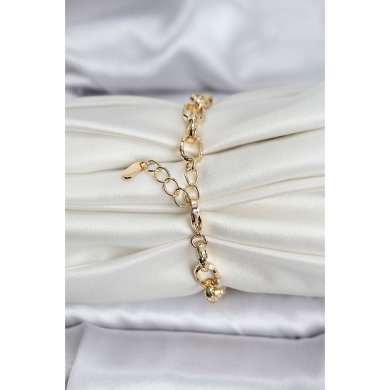 14K Gold Renk Kaplama Lazerli Zincir Model CM Kadın Bileklik - TJ-BB8120