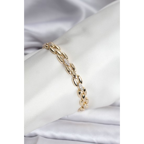 14K Gold Renk Kaplama Zirkon Taşlı Model CM Kadın Bileklik - TJ-BB8121