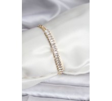 14K Gold Renk Kaplama Zirkon Taşlı Baget Model CM Kadın Bileklik - TJ-BB8126
