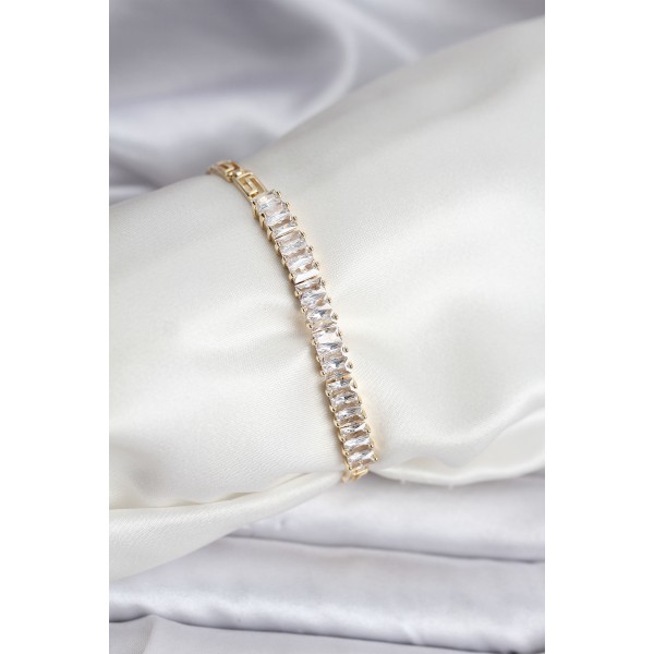 14K Gold Renk Kaplama Zirkon Taşlı Baget Model CM Kadın Bileklik - TJ-BB8126