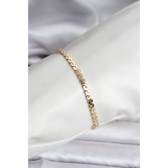 14K Gold Renk Kaplama Ezme Yılan Zincir Model CM Kadın Bileklik - TJ-BB8133