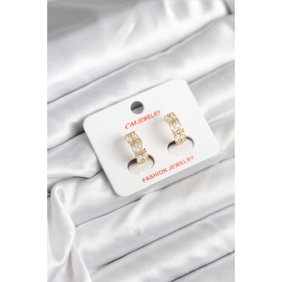 14K Gold Renk Kaplama Zirkon Taşlı CM Kadın Küpe - TJ-BKP11409