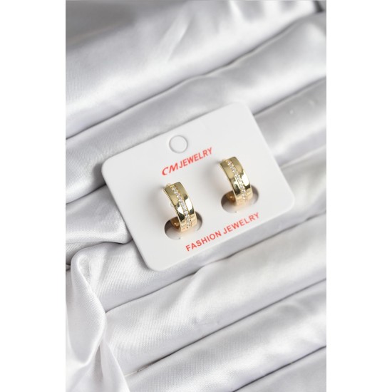 14K Gold Renk Kaplama Zirkon Taşlı Halka Model CM Kadın Küpe - TJ-BKP11410