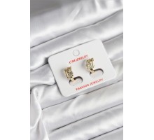 14K Gold Renk Kaplama Yarım Halka Zirkon Taşlı CM Kadın Küpe - TJ-BKP11417