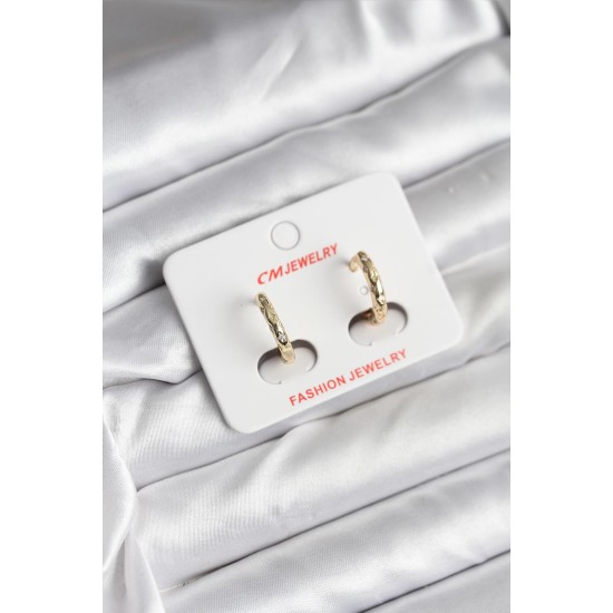 14K Gold Renk Kaplama Zirkon Taşlı Halka Model CM Kadın Küpe - TJ-BKP11418