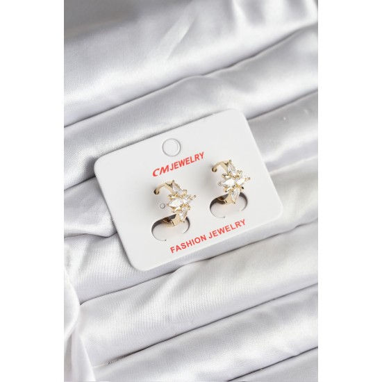 14K Gold Renk Kaplama Kutup Yıldız Zirkon Taşlı CM Kadın Küpe - TJ-BKP11427