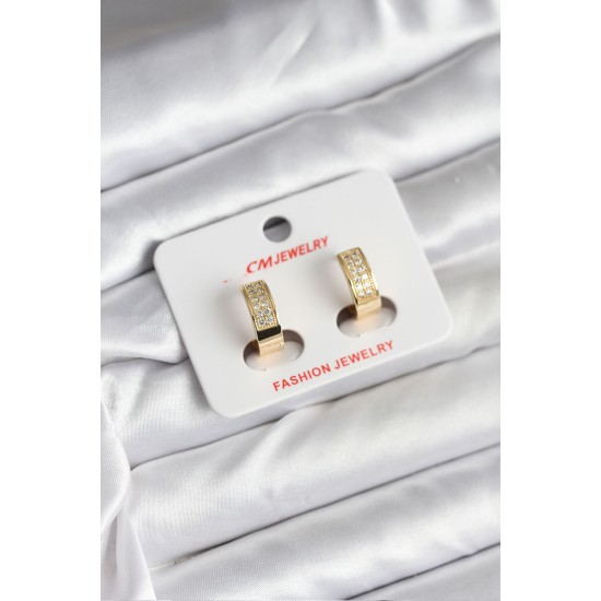 14K Gold Renk Kaplama Zirkon Taşlı Halka CM Kadın Küpe - TJ-BKP11428