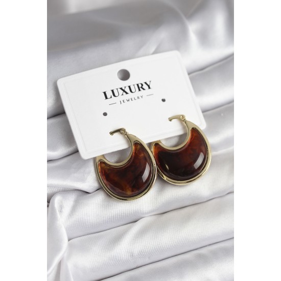 Pirinç Gold Kahverengi Renk Vintage Kadın Küpe - TJ-BKP11434