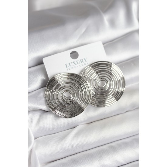 Pirinç Gümüş Renk Circle Model Kadın Küpe - TJ-BKP11436