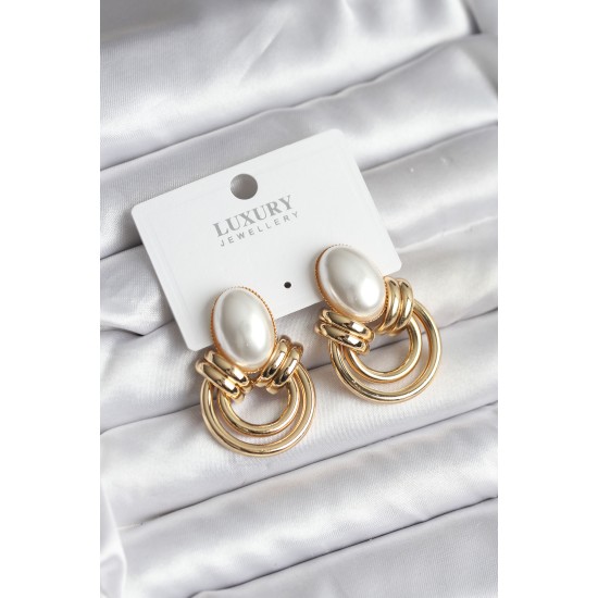 Pirinç Gold Renk İncili Vintage Kadın Küpe - TJ-BKP11438