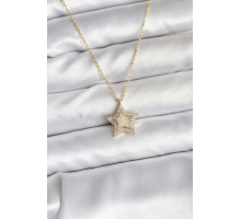 Pirinç Gold Renk Zincirli Yıldızlı Model Kadın Kolye - TJ-BKO10751