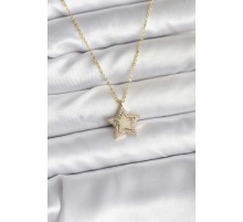 Pirinç Gold Renk Zincirli Yıldızlı Model Kadın Kolye - TJ-BKO10751