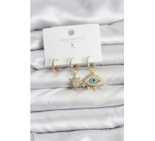 Göz Model Gold Renk Pirinç 3'lü Kadın Küpe Seti - TJ-BKP11439