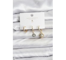 Nazar Model Gold Renk Pirinç 3'lü Kadın Küpe Seti - TJ-BKP11441
