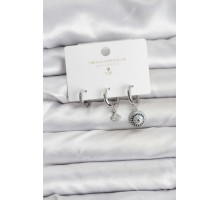 Nazar Model Gümüş Renk Pirinç 3'lü Kadın Küpe Seti - TJ-BKP11442