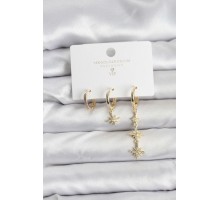 Kutup Yıldızı Model Gold Renk Pirinç 3'lü Kadın Küpe Seti - TJ-BKP11443