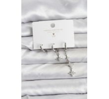 Kutup Yıldızı Model Gümüş Renk Pirinç 3'lü Kadın Küpe Seti - TJ-BKP11444