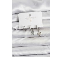 Pirinç Gümüş Renk Yonca Model 3'lü Kadın Küpe Seti - TJ-BKP11446