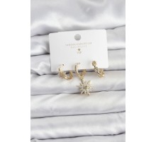 Pirinç Gold Renk Kutup Yıldızı Model 3'lü Kadın Küpe Seti - TJ-BKP11447