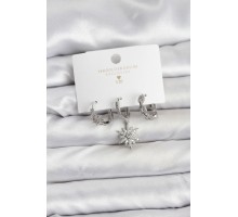 Pirinç Gümüş Renk Kutup Yıldızı Model 3'lü Kadın Küpe Seti - TJ-BKP11448