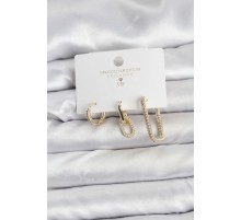 Gold Renk Zirkon Taşlı 3'lü Kadın Küpe Seti - TJ-BKP11449