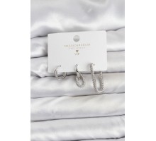 Gümüş Renk Zirkon Taşlı 3'lü Kadın Küpe Seti - TJ-BKP11450