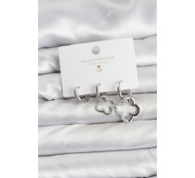 Yonca Model Gümüş Renk Pirinç 3'lü Kadın Küpe Seti - TJ-BKP11452