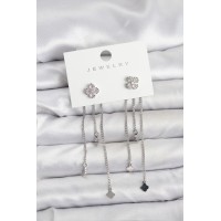 Pirinç Gümüş Renk Yonca Model Sallantılı Kadın Küpe TJ-BKP11454