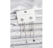 Pirinç Gümüş Renk Yonca Model Sallantılı Kadın Küpe - TJ-BKP11454