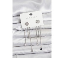 Pirinç Gümüş Renk Yonca Model Sallantılı Kadın Küpe - TJ-BKP11454