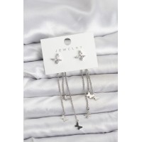 Kelebek Model Gümüş Renk Pirinç Sallantılı Kadın Küpe TJ-BKP11456