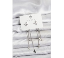 Kelebek Model Gümüş Renk Pirinç Sallantılı Kadın Küpe - TJ-BKP11456